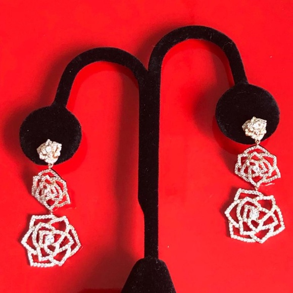 925Silver Gold-tone Polished CZ PostDangleEarrings - Picture 2 of 6